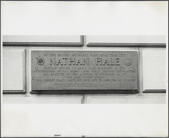 [Nathan Hale plaque, New York City, New York]