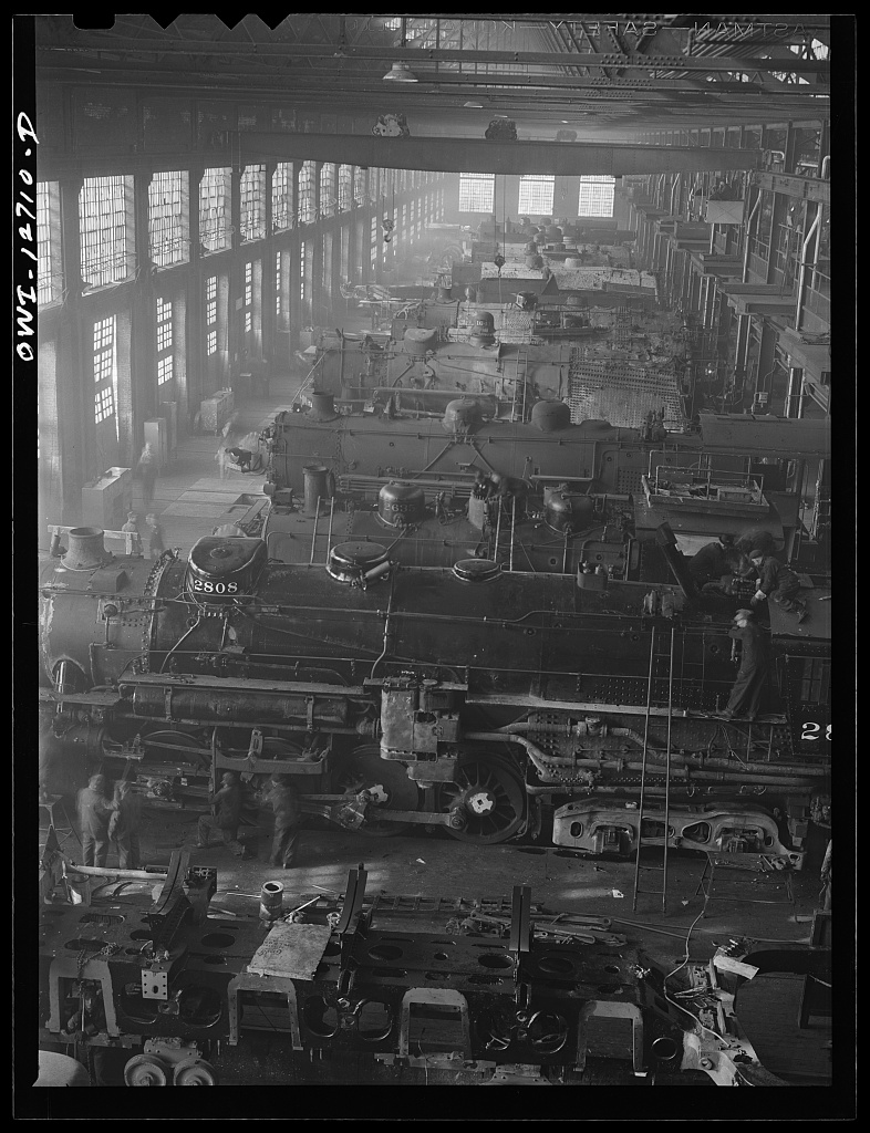 Chicago, Illinois. Chicago and Northwestern Railroad locomotive shops