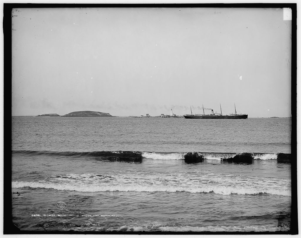 Outward bound, passing Boston Light, Boston, Mass.