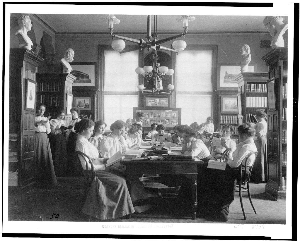 [Group of young women reading in library of normal school, Washington, D.C.]