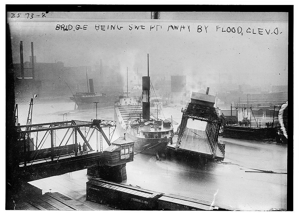 Bridge being swept away by flood - Cleveland