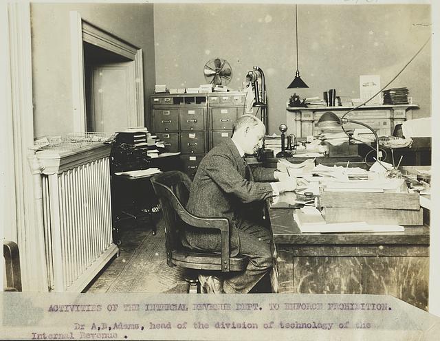 Activities of the Internal Revenue Dept. to enforce prohibition Dr. A. B. Adams, head of the division of technology of the Internal Revenue.